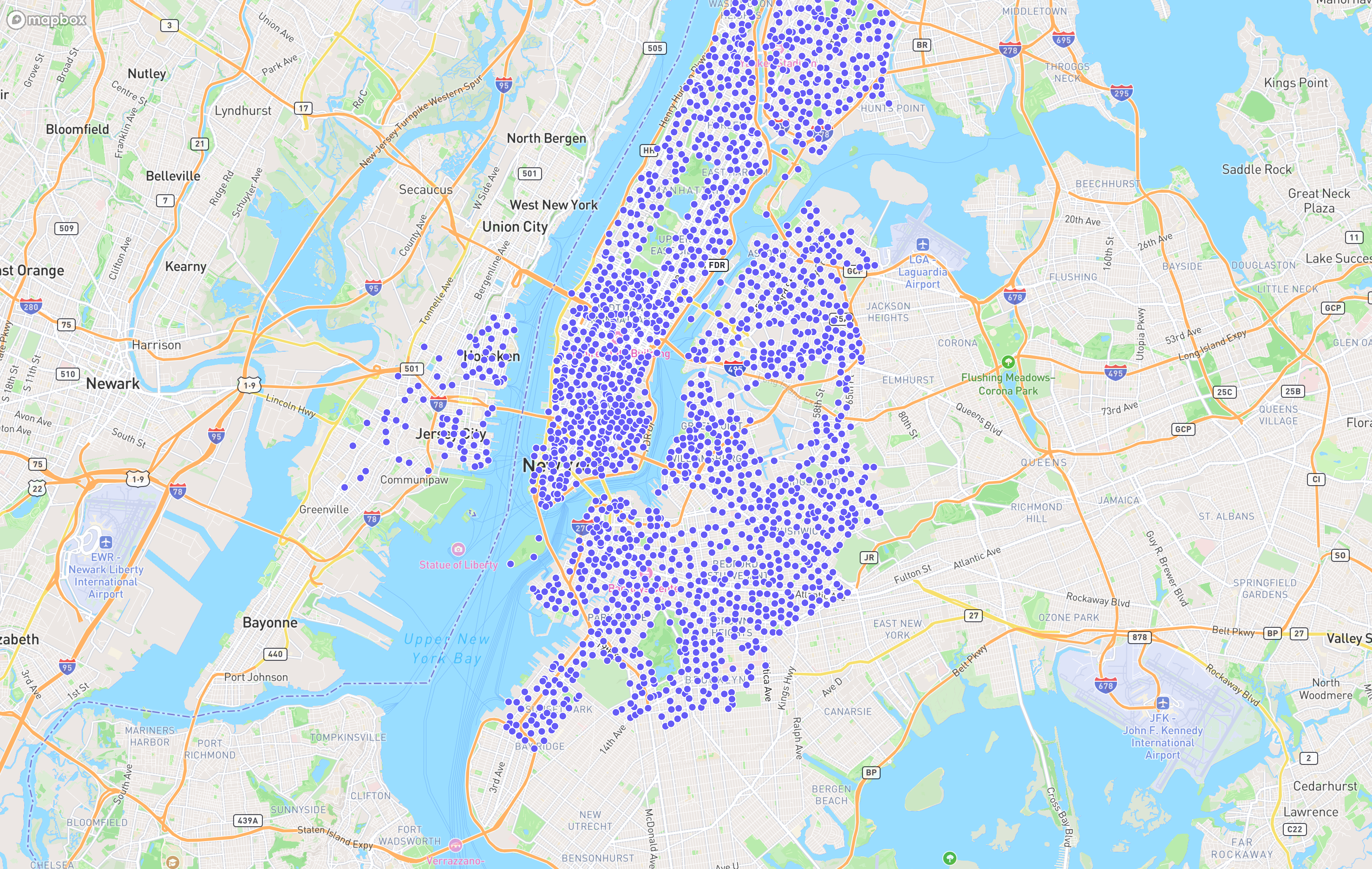 a blurry map of nyc citibike stations